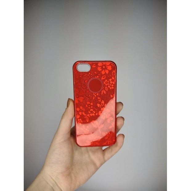 Силикон Glitter Apple iPhone 5 / 5s / SE (Red Flowers)
