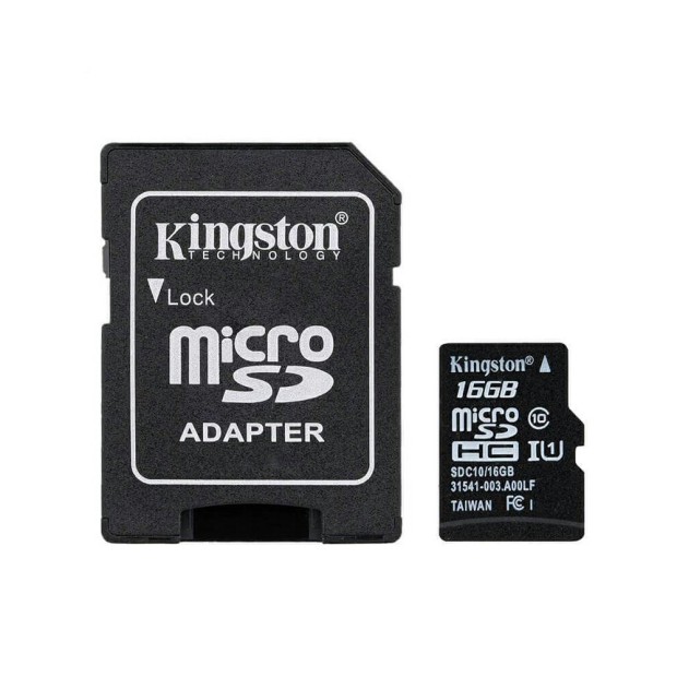 Карта памяти Kingston MicroSDHC 16Gb Class 10 + SD Adapter