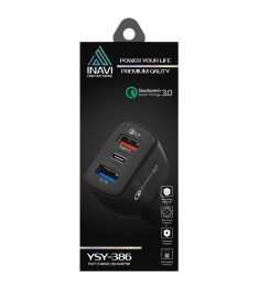 АЗУ-адаптер Inavi YSY-368 2USB+Type-C 3.1A (Чёрный)