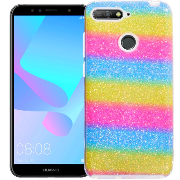 Силиконовый чехол Glitter Huawei Y6 (2018) / Y6 Prime 2018 / Honor 7a Pro (Радуга)