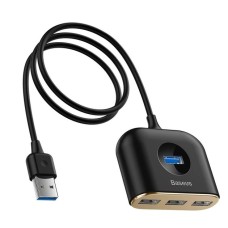 Переходник USB HUB Baseus Square round 4 in 1 USB HUB Adapter (4 порта) (Чёрный)