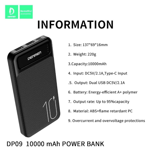 PowerBank Denmen DP09 10000mAh (Black)