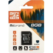 Карта памяти Mibrand MicroSDHC 8Gb (Class 10) + SD-адаптер