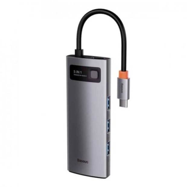 Переходник USB HUB Baseus Metal Gleam (3USB3.0+4KHD+Type-C+Type-C) (Серый) WKWG020013