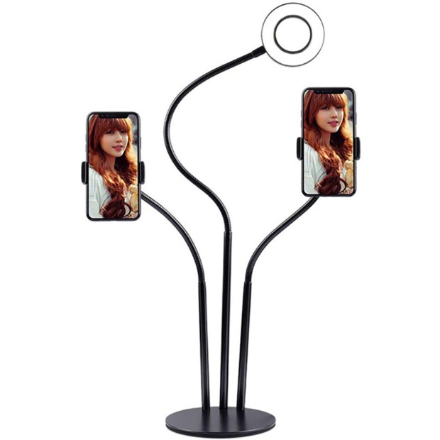 Набор для съемки LED-лампа на стойке с двойным зажимом для телефона (Чёрный)