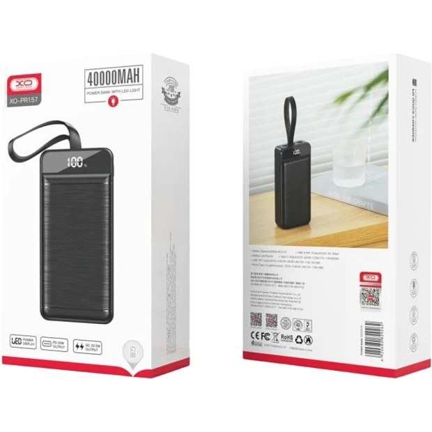 Повербанк XO PR157 40000mAh PD 20W + QC 22.5W (Чорний) U
