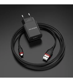 Charger adapter USB Borofone BA20A 2.1A + MicroUSB cable (Black)