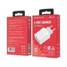 СЗУ-адаптер USB Borofone BA40A QC3.0 3USB (Белый)