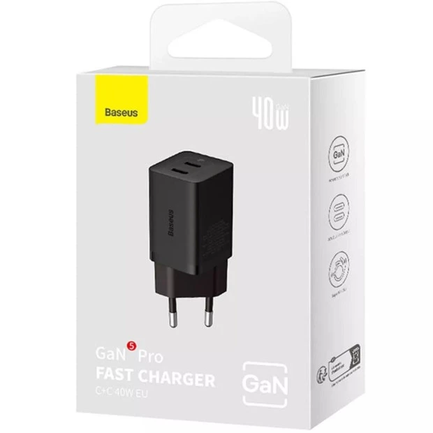 Baseus GaN5 Pro 40W (2Type-C) Charger Adapter (Black) CCGP180101