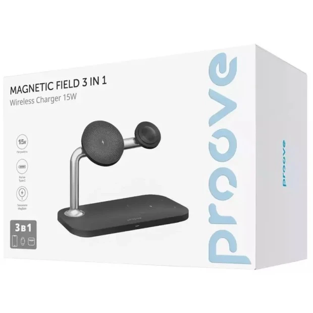 Бездротовий зарядний пристрій Proove Magnetic Field Pro 3-в-1 Qi2 (Чорний)