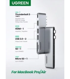 Перехідник UGREEN CM380 (Type-C на HDMI  /  2USB 3.0  /  TF  /  SD  /  USB-C) (К..
