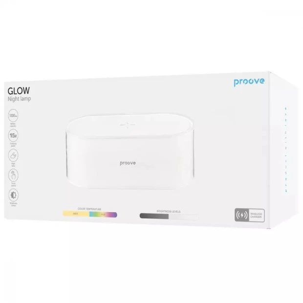 Настільна лампа-нічник з бездротовою зарядкою Proove Glow 1200mAh (Біла) PLPG00102002