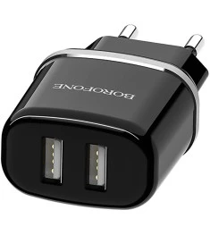 Borofone BA25A 2USB 2.4A Power Adapter with Lightning Cable (Black)
