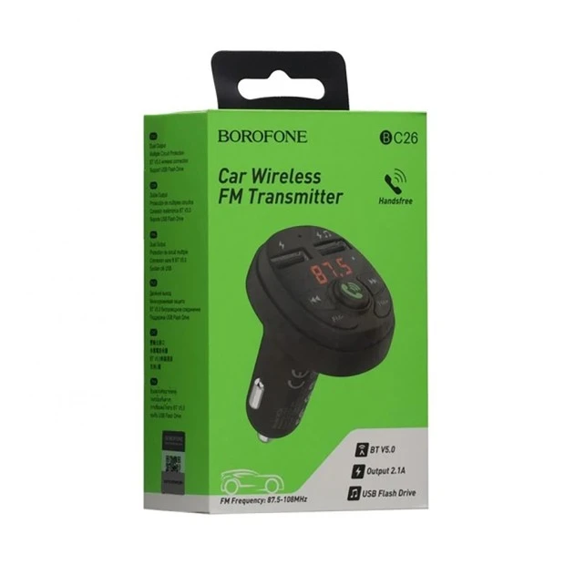 FM-модулятор Borofone BС26 + 2USB (Чёрный)