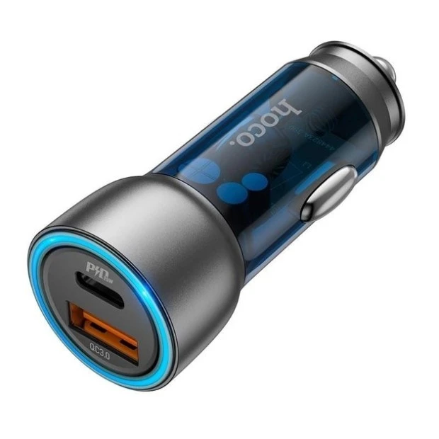 Hoco NZ8 1USB  /  1Type-C Car Charger Adapter (Steel)