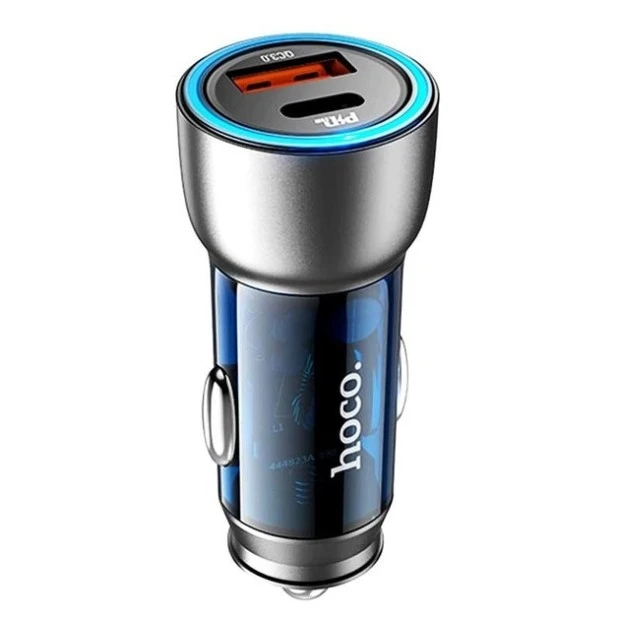 Hoco NZ8 1USB  /  1Type-C Car Charger Adapter (Steel)