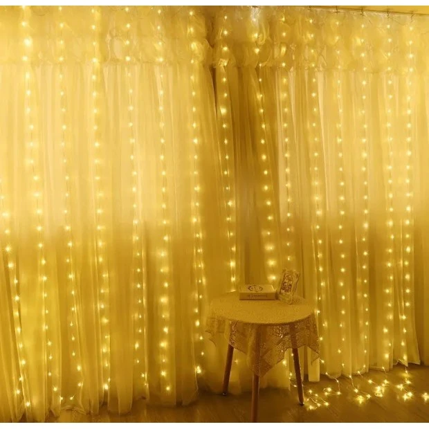 Garland-curtain 3x3m USB with remote control (Warm light)