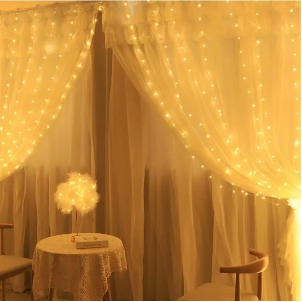 Garland-curtain 3x3m USB with remote control (Warm light)