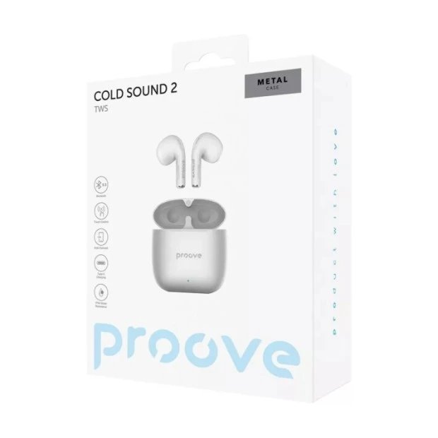 Бездротові навушники-гарнітура вкладиші Proove Cold Sound 2 (Сріблясті / Білі) TWCS20010006