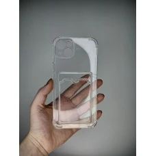 Силіконовий футляр-картхолдер WS для Apple iPhone 14 Plus (Прозорий)