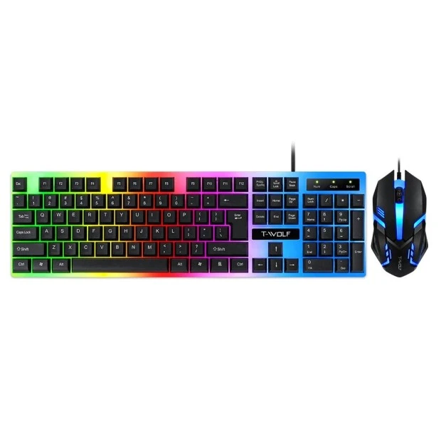 Клавиатура T-Wolf TF230 LED + Мышь (Чёрный-белый)