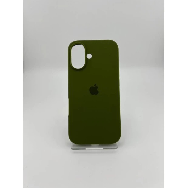 Силіконовий оригінальний круглий чохол для Apple iPhone 16 (46) глибокого зеленого кольору.