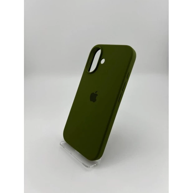 Силіконовий оригінальний круглий чохол для Apple iPhone 16 (46) глибокого зеленого кольору.