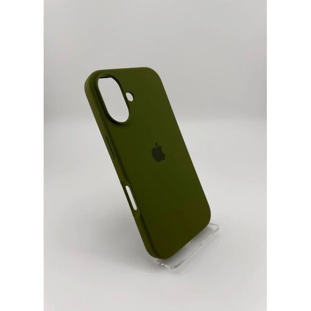 Силіконовий оригінальний круглий чохол для Apple iPhone 16 (46) глибокого зеленого кольору.