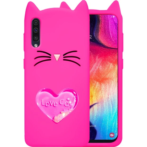 Силиконовый чехол Kitty Sparkles Samsung Galaxy A50 (2019) (Малиновый)