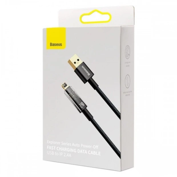 USB-кабель Baseus Explorer Auto Power-Off 2.4A (1м) (Lightning) (Чорний) CATS000401