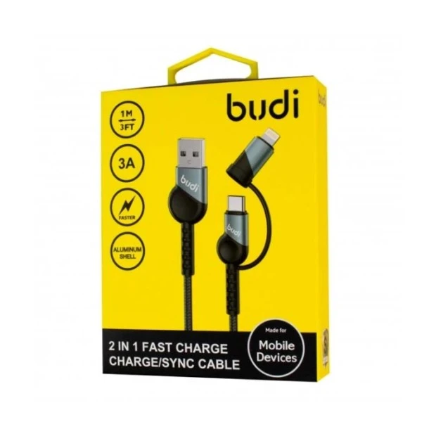 USB-кабель Budi DC231TL10B 2в1 3A (1м) (USB на Type-C / Lightning) (Чорний) U