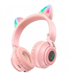 Беспроводные наушники-гарнитура накладные Borofone BO18 Cat Ear (Розовый) (Уценк..