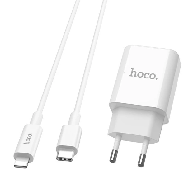 СЗУ-адаптер USB Hoco C71A Star PD3.0 Type-C + Lightning-кабель (Белый)