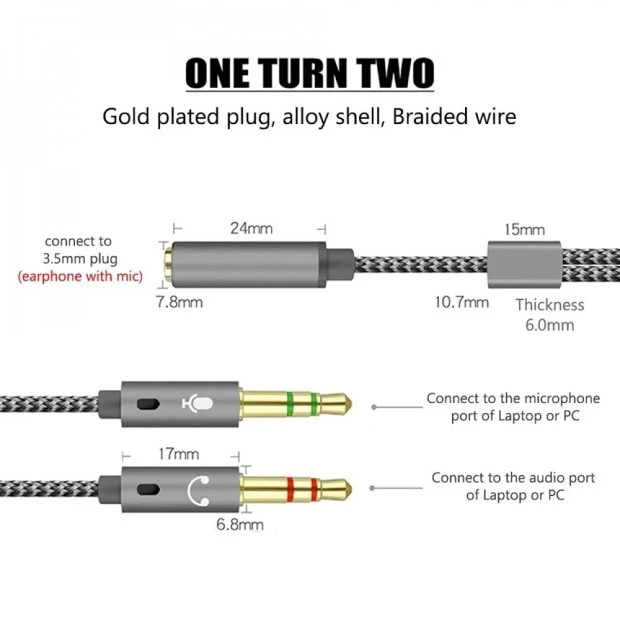 Сплиттер KY-192 One point two audio cable на два аудио разьема 3.5 mm (Чёрный)