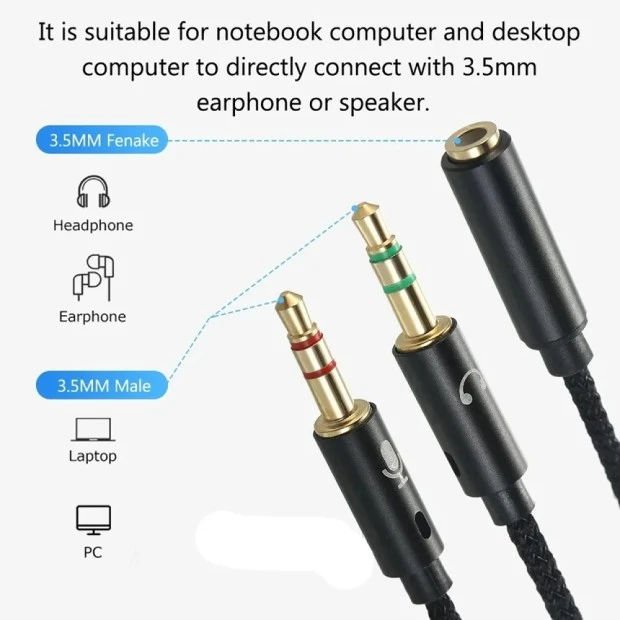 Сплиттер KY-192 One point two audio cable на два аудио разьема 3.5 mm (Чёрный)