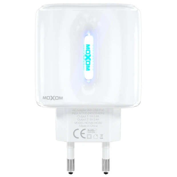 СЗУ-адаптер Moxom HC-60 + Type-C-кабель (Белый)