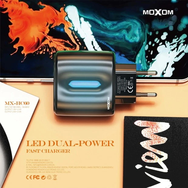 СЗУ-адаптер Moxom HC-60 + Type-C-кабель (Белый)