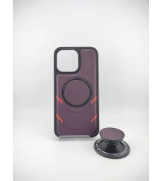 Чохол Leather MagSafe Case з PopSocket для Apple iPhone 14 Pro Max (Темно-фіолет..