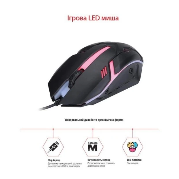 Миша дротова ігрова Piko FX31 (Чорна)