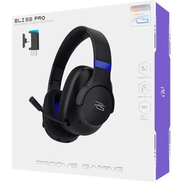Бездротові ігрові накладні навушники-гарнітура Proove Gaming Bliss Pro (Чорні)