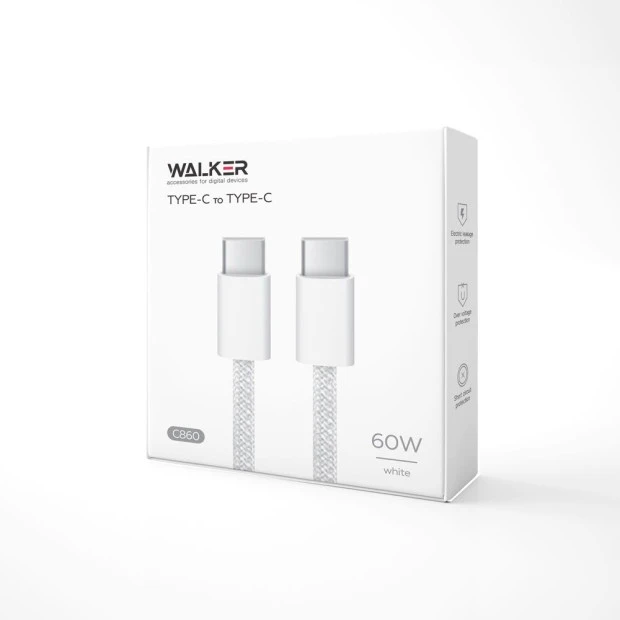USB-кабель Walker C860 65W (1м) (Type-C to Type-C) (Білий)