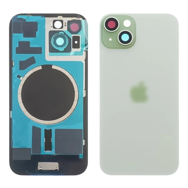 Заднее стекло корпуса для Apple iPhone 15 Plus Green (зелёное) с рамкой и стеклом камеры