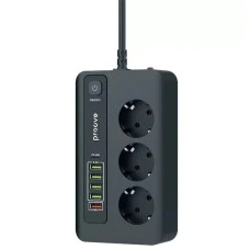 Сетевой удлинитель Proove PD-03 (3 розетки + 5USB + 1Type-C 20W) (2m) (Black)