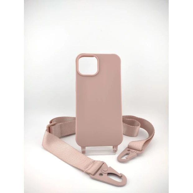 Чехол Silicone Case Shoulder Strap Apple iPhone 14 (Pink Sand)