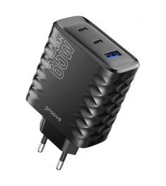 Proove Speed Surge Gan 65W Charger Adapter (2 Type-C  /  1 USB) (Black)
