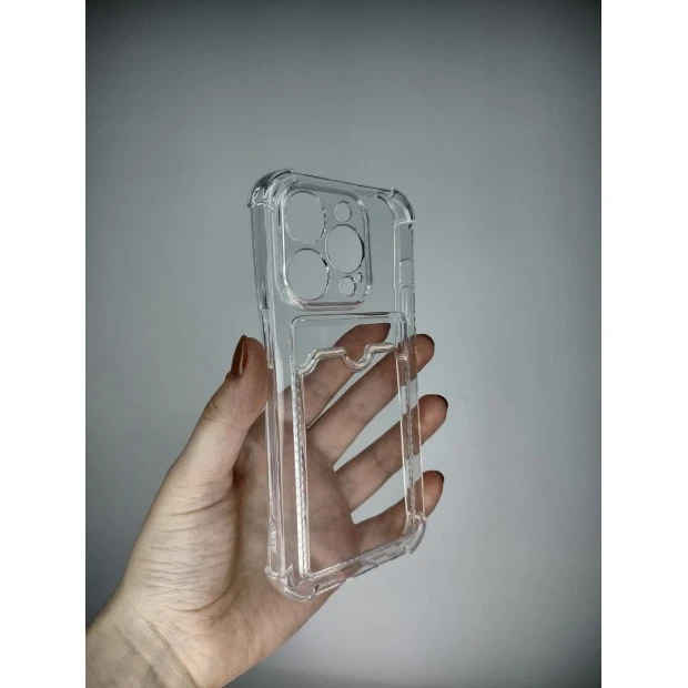 Силіконовий футляр-картхолдер WS для Apple iPhone 14 Pro (Прозорий)