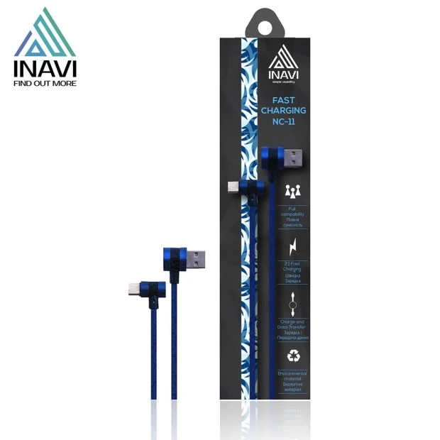 USB кабель Inavi NC-11 (MicroUSB) (Тканевый) (Синий)