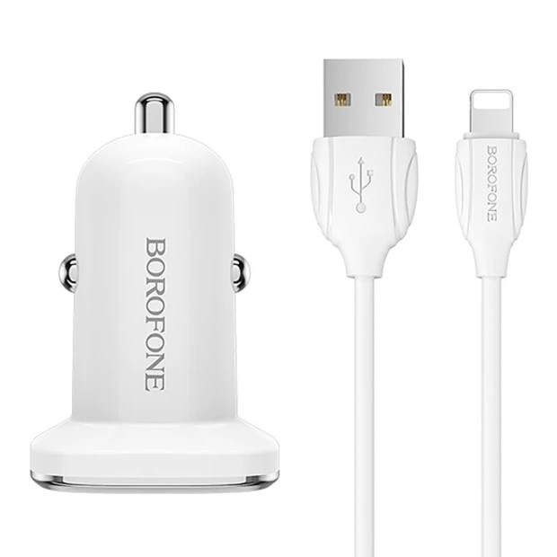 Car adapter Borofone BZ12 + Lightning cable (White)