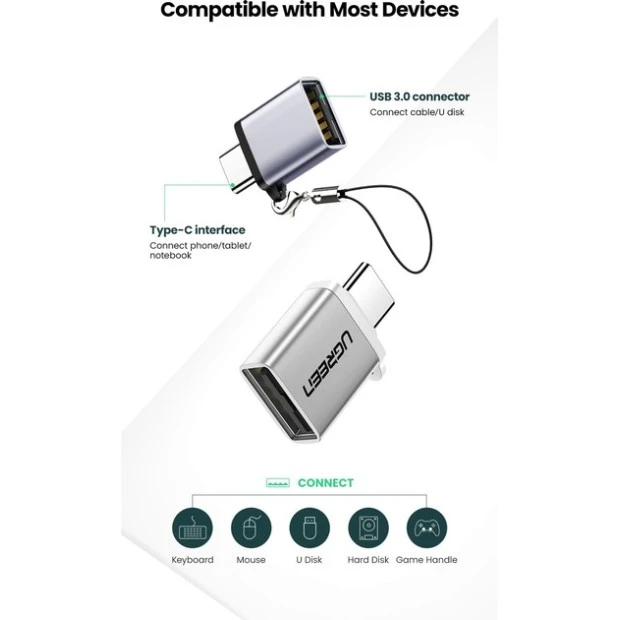 OTG-переходник UGREEN US270 (USB3.0 - Type-C) (Space Gray)