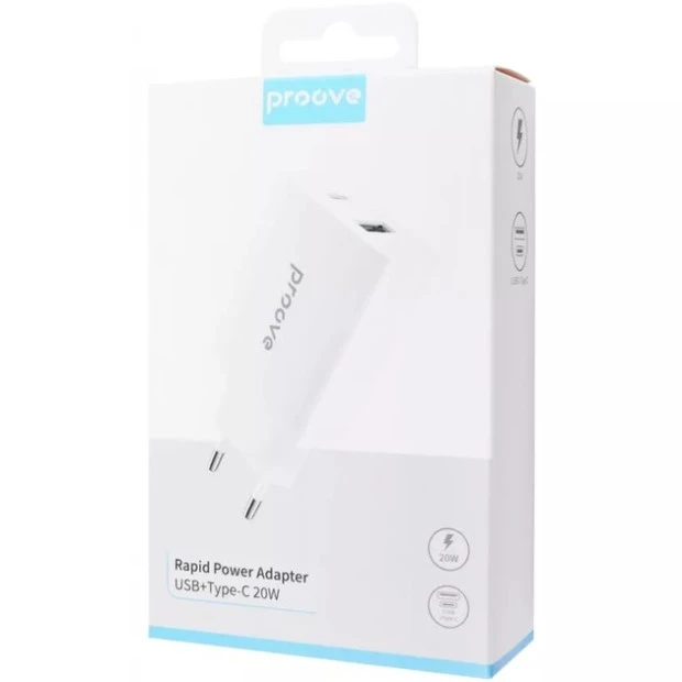Proove Rapid 20W Power Adapter (1 Type-C) + Type-C to Lightning Cable (White)